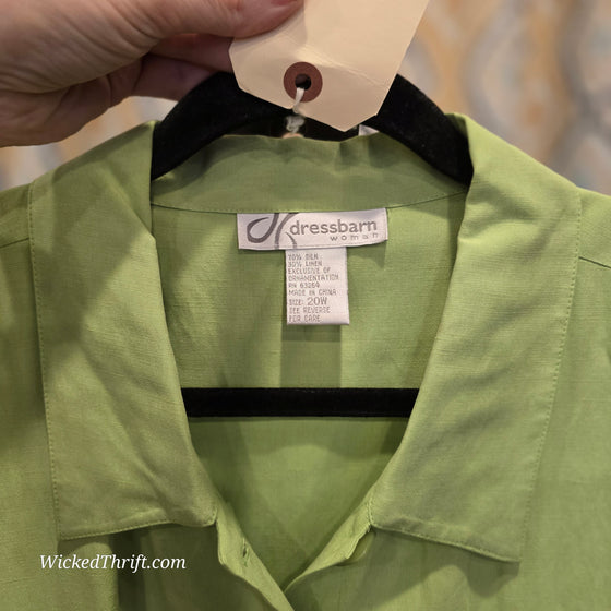 DRESSBARN Green Silk/Linen Blend Button Up 20W - PopRock Vintage. The cool quotes t-shirt store.