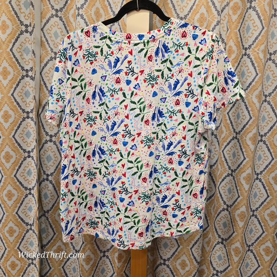 LOFT White/Colorful Doodle Design Tee L - PopRock Vintage. The cool quotes t-shirt store.