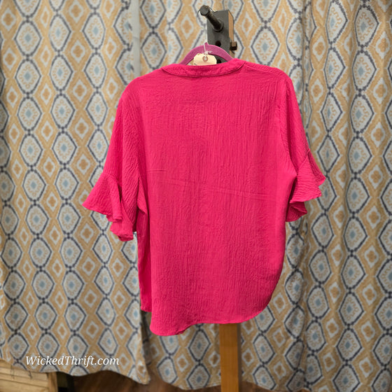 B Hot Pink Half Button Top XL - PopRock Vintage. The cool quotes t-shirt store.